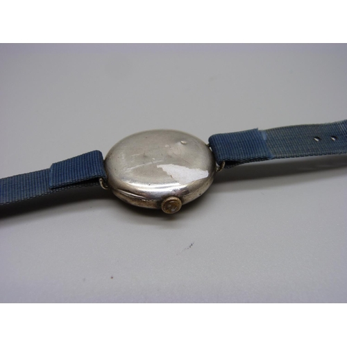 897 - A silver trench watch marked Invincible, London import mark, 1926