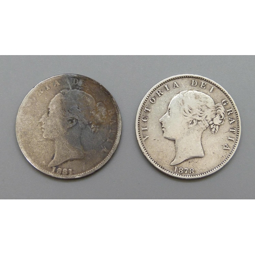 898 - Two half crowns, 1878 and 1881