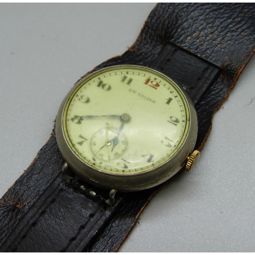 901 - A Qte Salter WWI trench watch with later added strap