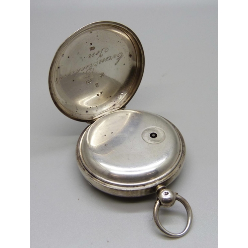 905 - A silver fusee pocket watch, dial marked JP Jones, Aberystwith