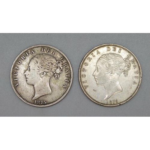 940 - Two Victorian half crowns, 1875 and 1876