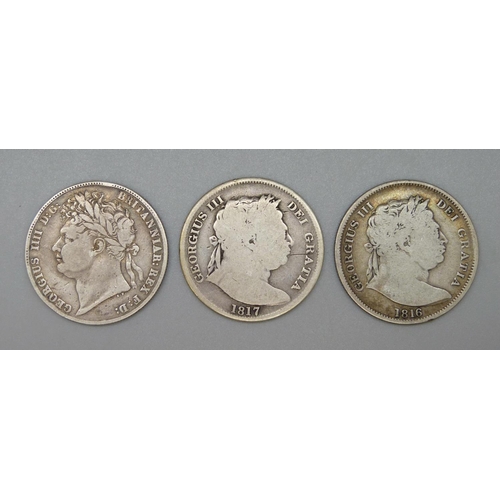 946 - Three half crowns, 1816, 1817 and 1820