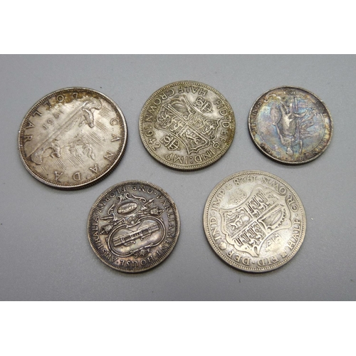 954 - A collection of silver coins, 1904 One Florin, 1928 and 1942 Half Crowns, 1927 Australia One Florin ... 