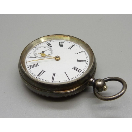 957 - A silver lever pocket watch