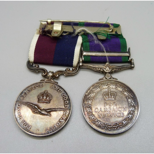 969 - A Long Service and Good Conduct Medal to Sgt CM Baxter (F4272791) RAF and a General Service Medal 19... 