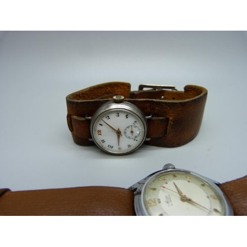 980 - Three wristwatches; Uno, Avia and silver trench watch