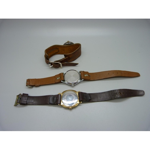 980 - Three wristwatches; Uno, Avia and silver trench watch