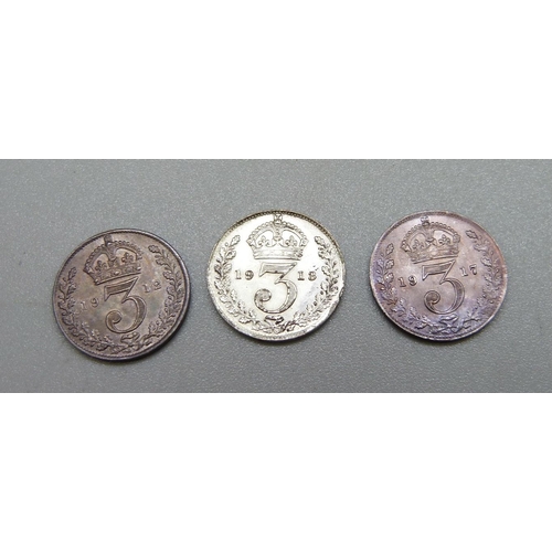 993 - Three uncirculated threepence coins