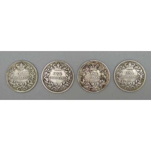 998 - Four Victorian one shilling coins