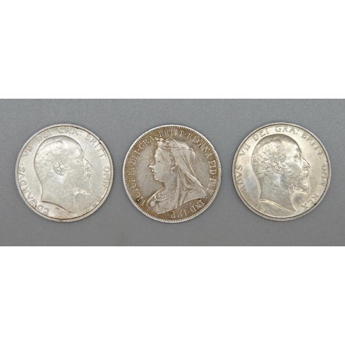 999 - Three one shilling coins, 1896, 1902 and 1906