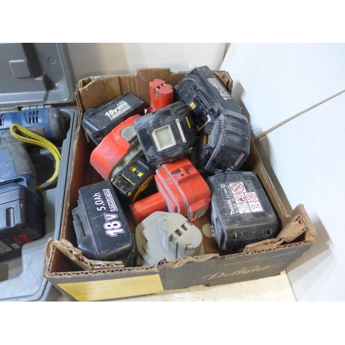 2008 - Ryobi drill, batteries & box of assorted batteries & Makita drill