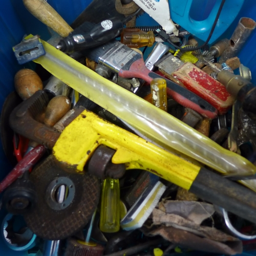 2027 - Box of miscellaneous tools, spanners, hammers, etc