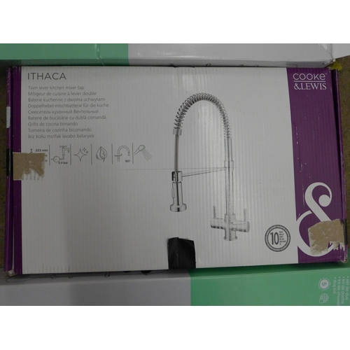 2068 - Bathroom rainfall mixer tap, Cooke and Lewis kitchen tap in box and two boxed Good Home shower kits