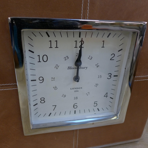 1444 - A chrome and leather mantel clock