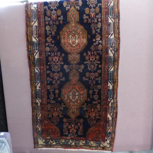 1578 - A blue ground handwoven Persian Hamadan runner (294cm x 100cm)