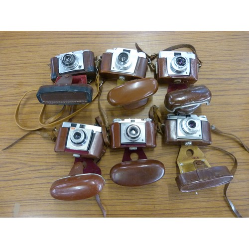 740 - Six cameras including Zeiss Ikon Continette and Contina, Agfa and Kodak, 35mm, all with leather case... 