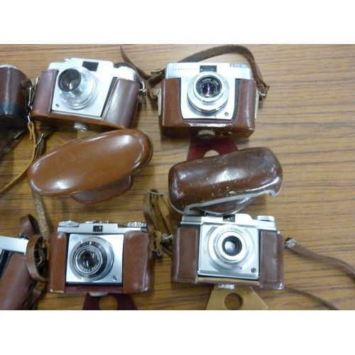 740 - Six cameras including Zeiss Ikon Continette and Contina, Agfa and Kodak, 35mm, all with leather case... 