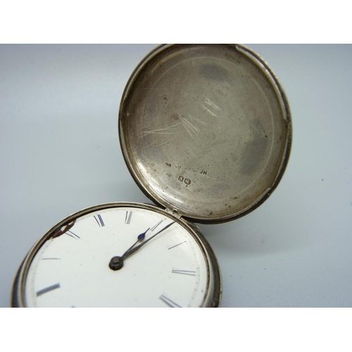 968 - A silver full hunter verge fusee pocket watch, dial a/f, lacking glass