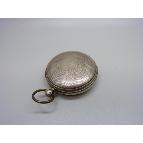 968 - A silver full hunter verge fusee pocket watch, dial a/f, lacking glass