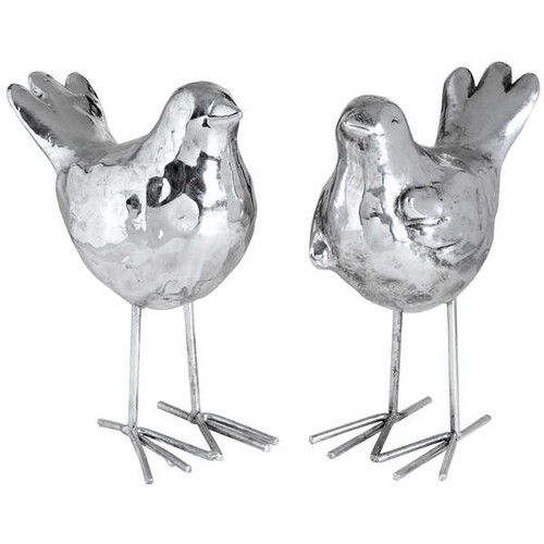 1319 - A set of two resin silver birds  H 18cms ( 1654215)   *