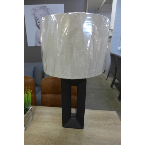 1332 - A black block table lamp with a neutral cotton shade (3093433)   #