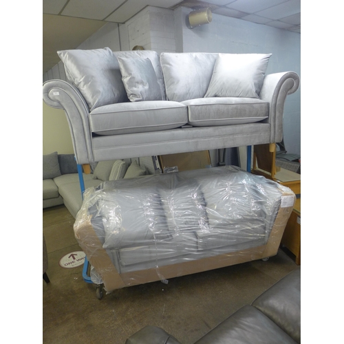 1395 - A pair of Mosta velvet mushroom upholstered sofas (3 + 2) - This lot is subject to VAT*