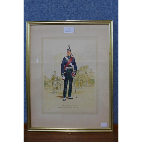 50 - Douglas N. Anderson, The King's Own Scottish Borderers, watercolour, 26 x 19cms, framed