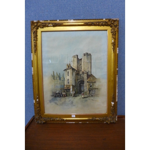 333 - Continental School, town scene with a church, watercolour, initialled H.B.B. and dated 1921, framed