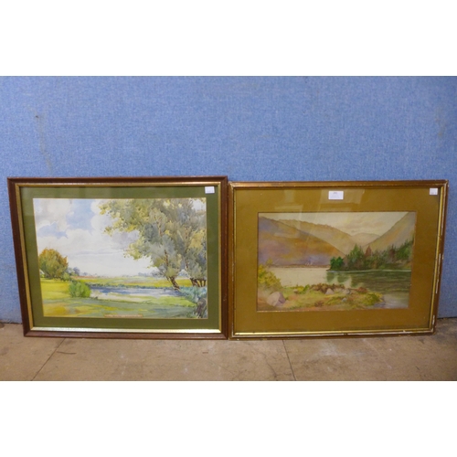 339 - E.F. Mitchell, river landscape, watercolour and another watercolour, both framed