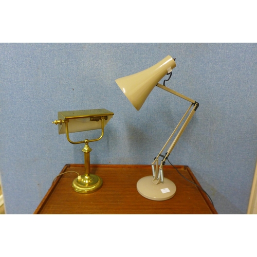 364 - A taupe metal anglepoise desk lamp and a brass student's desk lamp