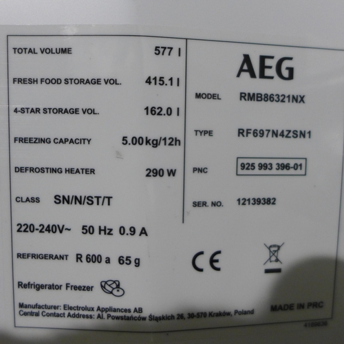 3031 - AEG American Style Fridge Freezer (Frost Free) - H1782xW913xD746  Model No - RMB86321NX, Original RR... 