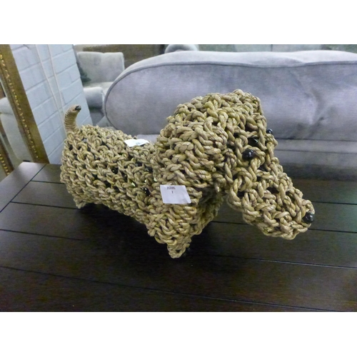 1518 - A standing hand made seagrass sausage dog, H 27cms (ACC09523)   #