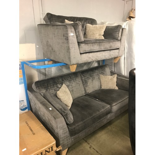 1623 - A Barker & Stonehouse charcoal velvet three seater sofa and loveseat - torn