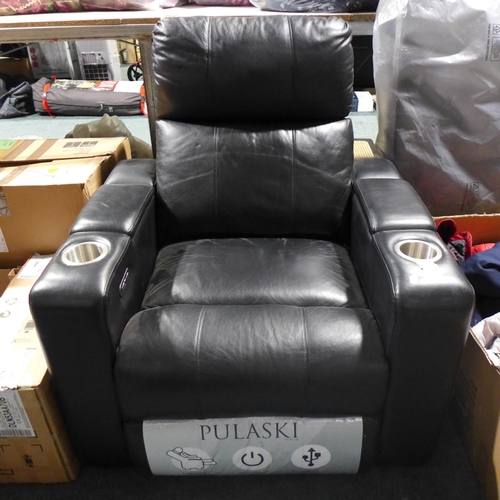 3180 - Pulsaki Black leather Home Theatre chair (Damaged electric motor) (254-811)  * This lot is subject t... 