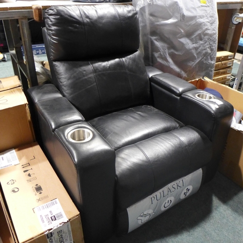 3180 - Pulsaki Black leather Home Theatre chair (Damaged electric motor) (254-811)  * This lot is subject t... 