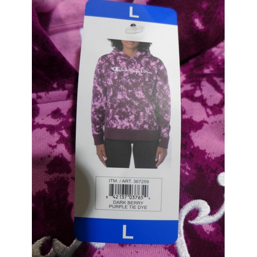 3186 - 10 Women's Champion purple tie-dye hoodies, size L * this lot is subject to VAT