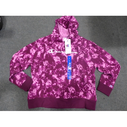 3187 - 10 Women's Champion purple tie-dye hoodies, size L * this lot is subject to VAT