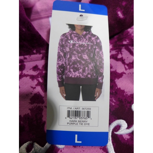 3187 - 10 Women's Champion purple tie-dye hoodies, size L * this lot is subject to VAT