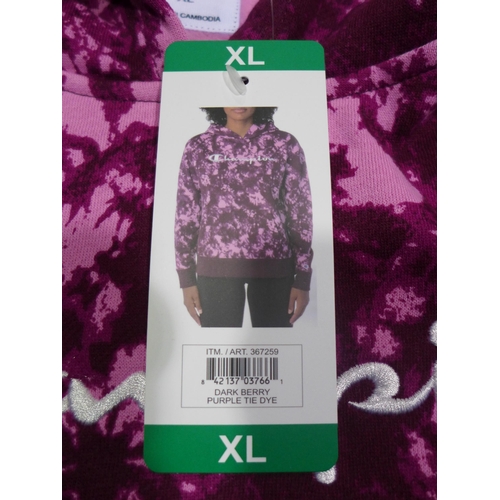 3188 - 10 Women's Champion purple tie-dye hoodies, size XL * this lot is subject to VAT