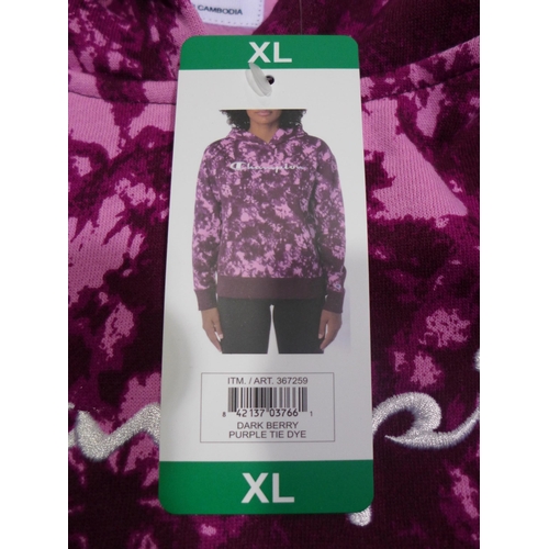 3189 - 10 Women's Champion purple tie-dye hoodies, size XL * this lot is subject to VAT