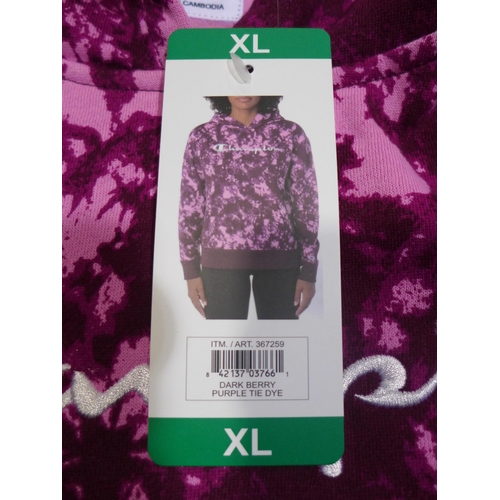 3190 - 10 Women's Champion purple tie-dye hoodies, size XL * this lot is subject to VAT