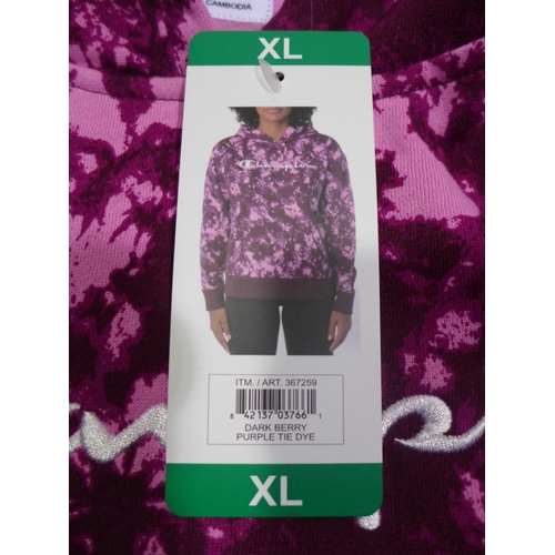 3191 - 10 Women's Champion purple tie-dye hoodies, size XL * this lot is subject to VAT