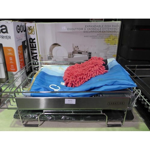 3271 - Expandable Sabatier Dishrack, Shower Curtain and Noodle Mitt (278-251)   * This lot is subject to va... 