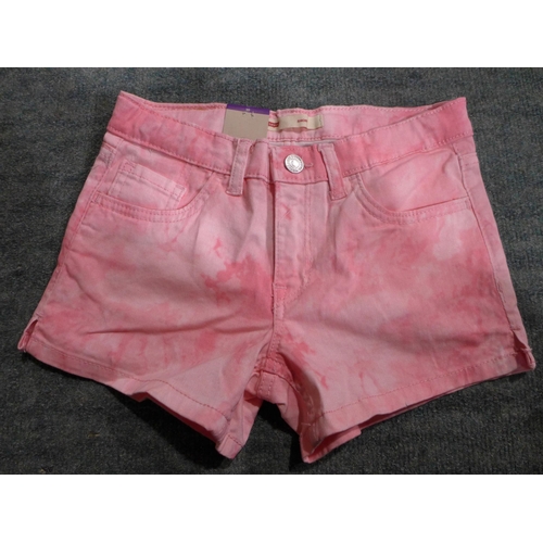 3328 - 20 Mixed sized youth Pink tie-dye Levi shorts * this lot is subject to VAT