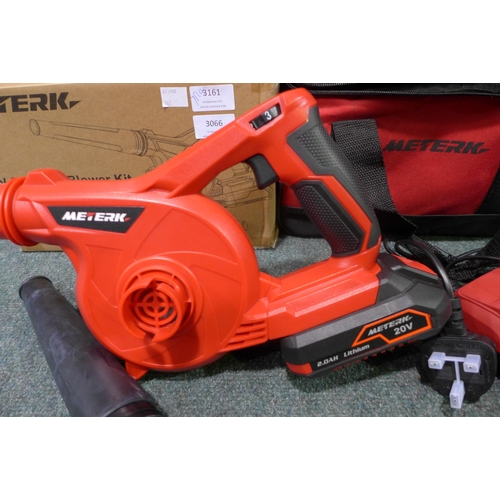 3066 - Meterk 20V cordless blower with battery charger and attachments