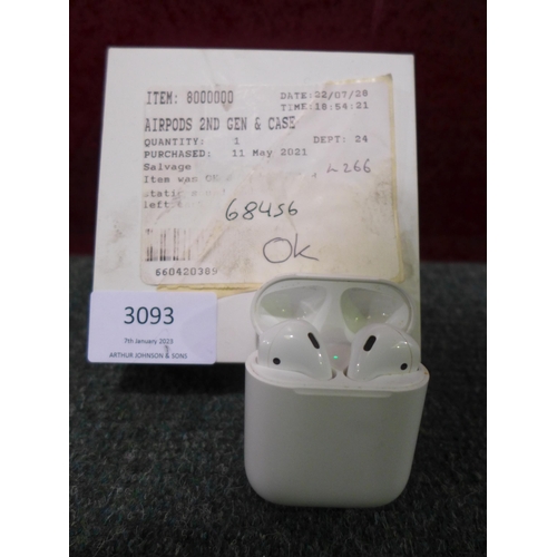 3093 - Airpods 2nd generation with case, (266-806)  * This lot is subject to vat