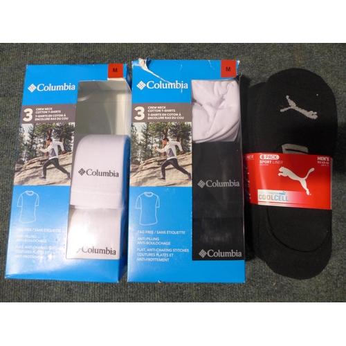 3161 - Small box of men's Columbia T-shirts and Puma socks, size M * this lot is subject to VAT