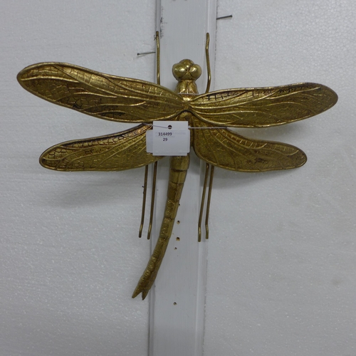 1353 - A large gold coloured dragonfly wall figure, H 27cms (TPR4314)   #