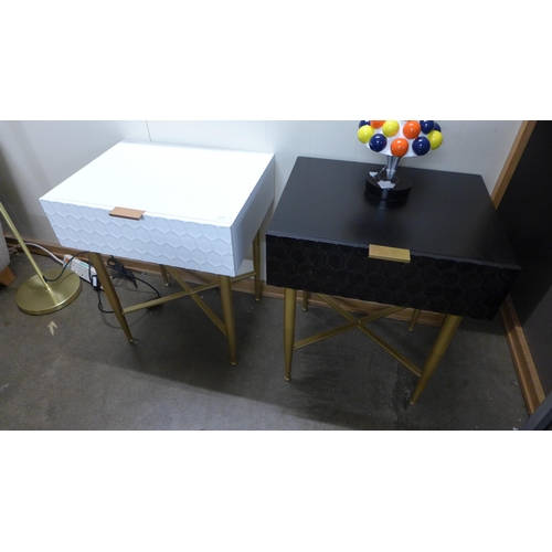 1376 - One black and one white lamp table, both with gold legs