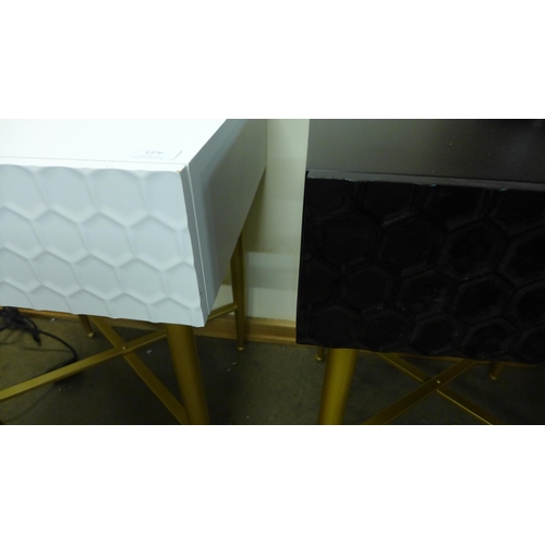 1376 - One black and one white lamp table, both with gold legs